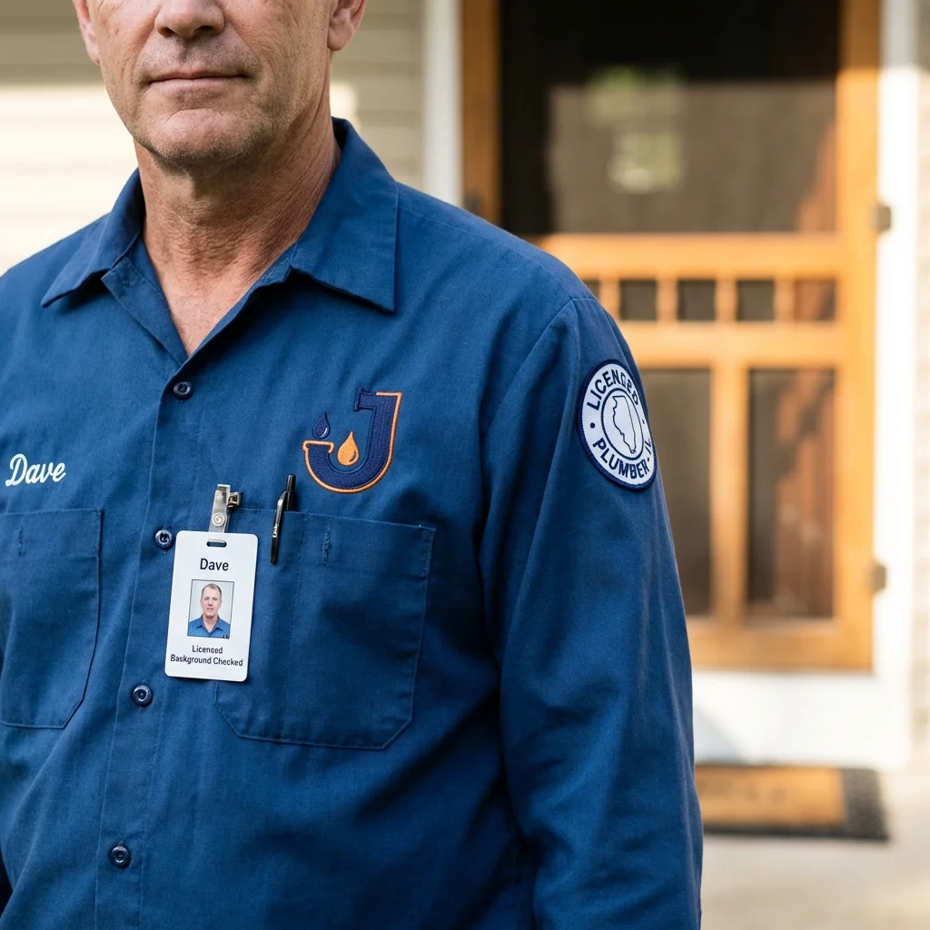 Licensed plumber showing ID badge in Weehawken, NJ