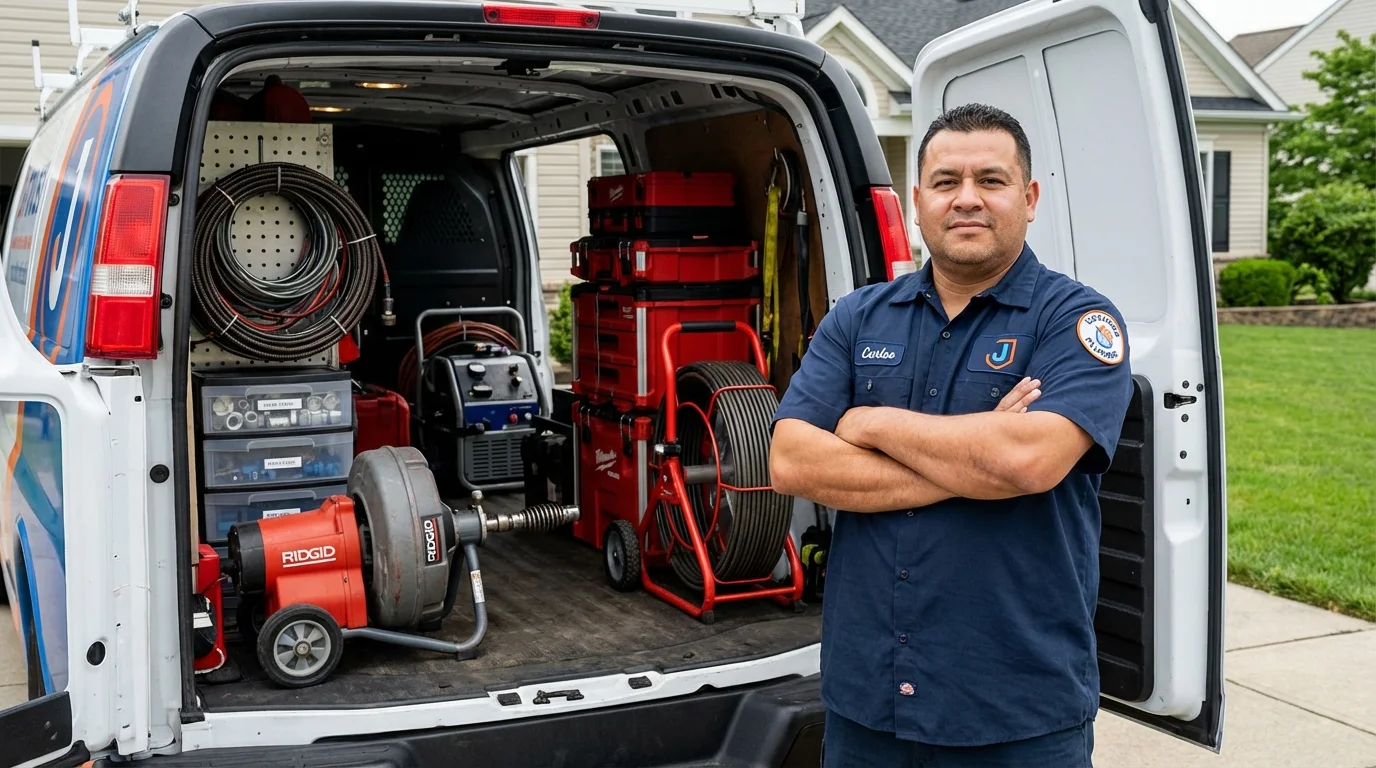 Professional drain cleaning equipment and Johns Plumbing LLC plumber in Weehawken