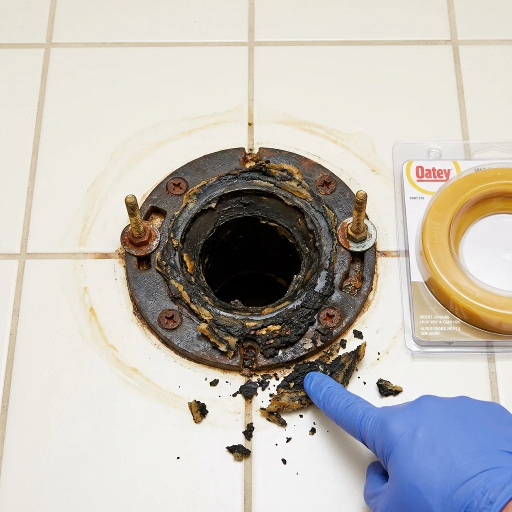 Failed wax ring showing water seepage at the base of a toilet in a Weehawken, NJ home